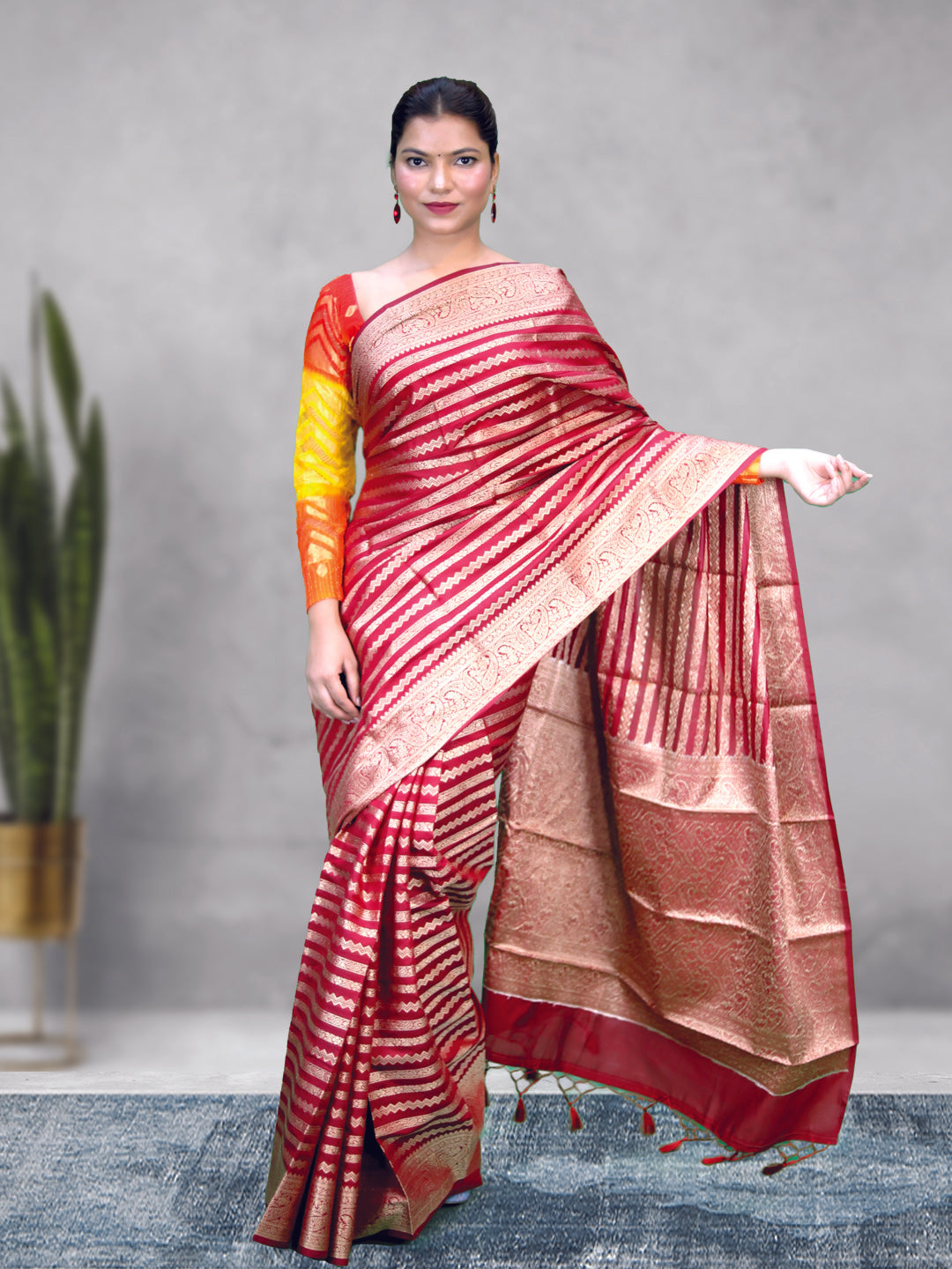 Banarasi Georgatte Silk Strip Saree