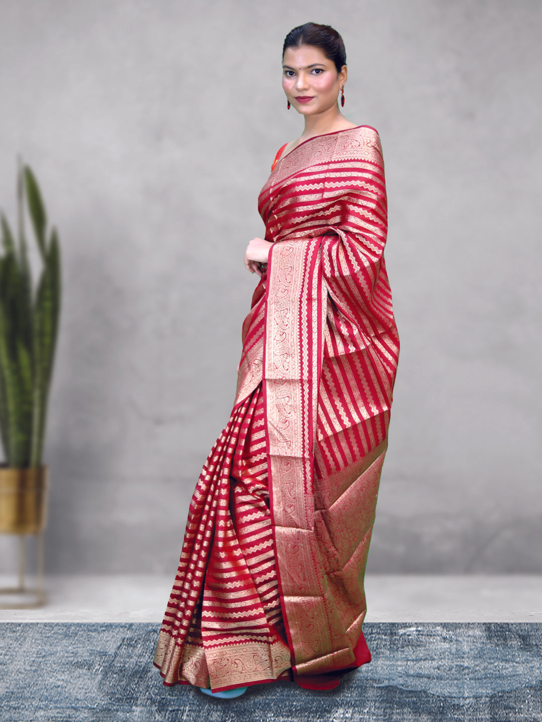 Banarasi Georgatte Silk Strip Saree