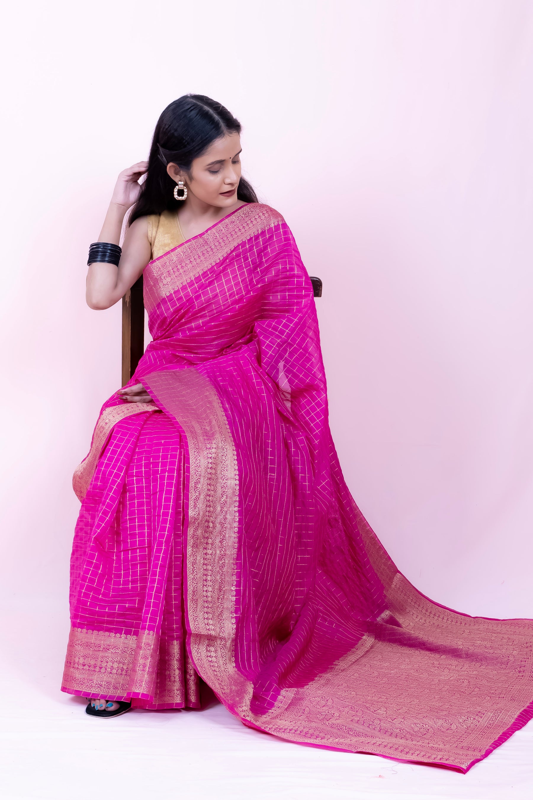 Banarasi Georgatte Check Saree