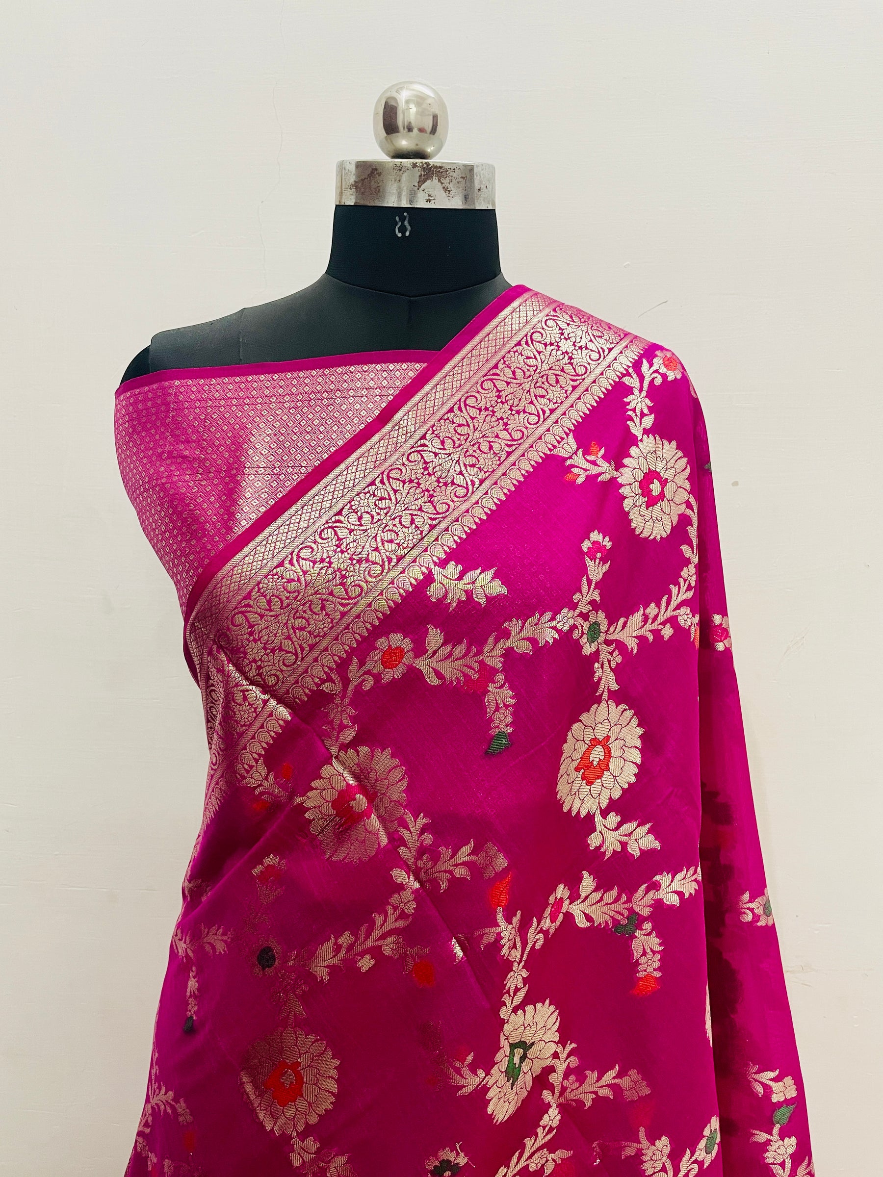 Banarasi Georgatte Mina Jaal Silk Saree