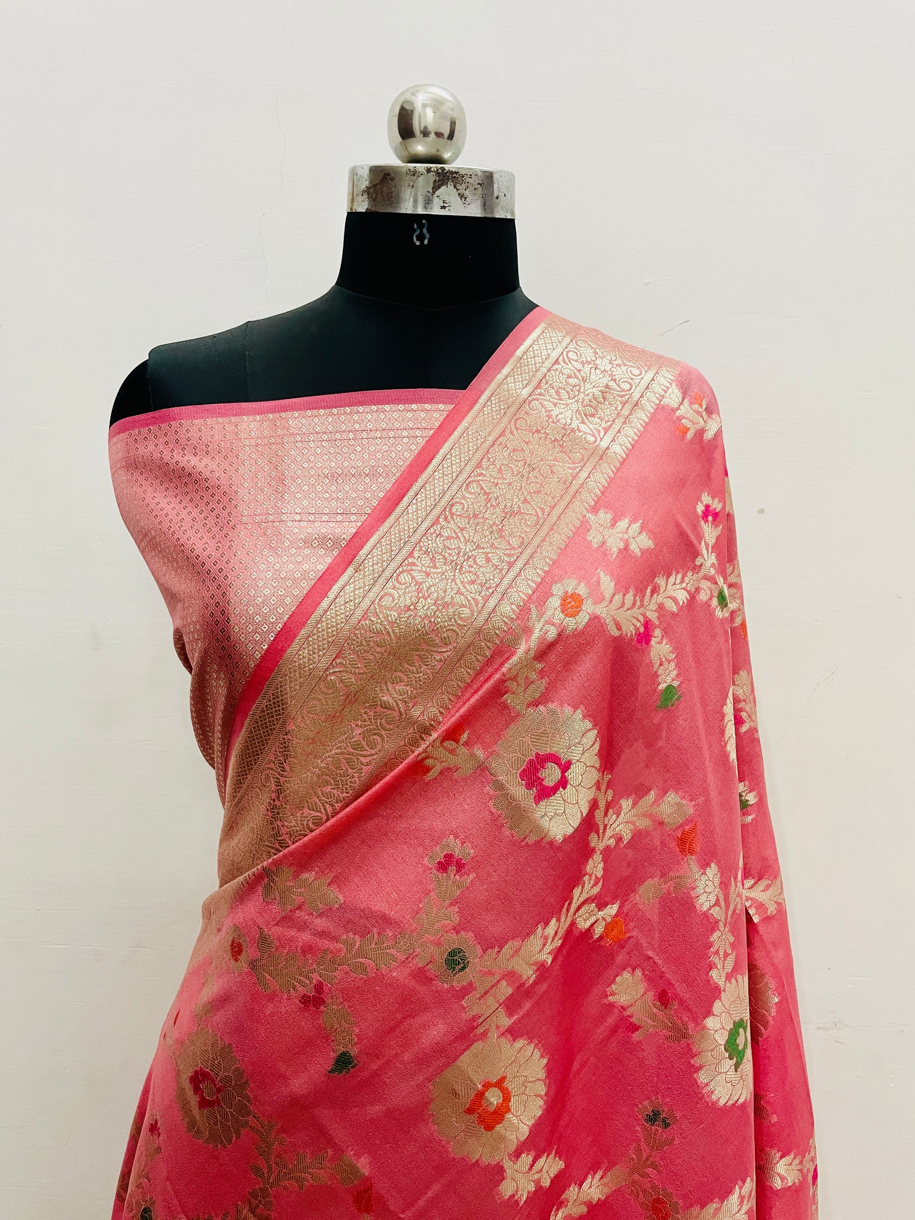 Banarasi Georgatte Mina Jaal Silk Saree